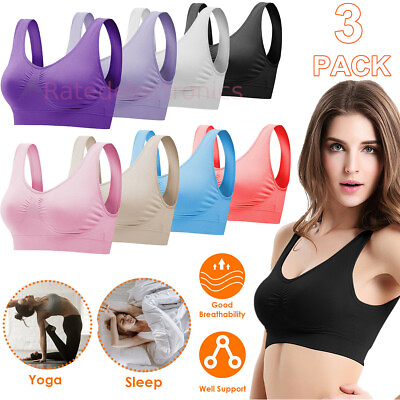 #ad #ad 3Pack Sport Bras Seamless Wire Free Weight Support Tank Sports Yoga Sleep Bra US $13.25