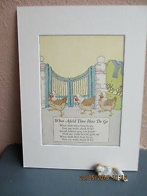 #ad vintage illustration of French nursery rhyme of quot;When Afield Three Hens Do Go quot; $14.50