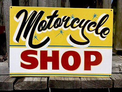 #ad Vintage MOTORCYCLE SHOP Sign Art Gas Station Harley Bike Service Garage Shop Yll $65.00
