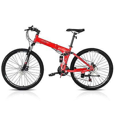 #ad 26quot; Foldable Adult Mountain Bike 21 Speed Full Suspension MTB Bicycle Unisex $175.99