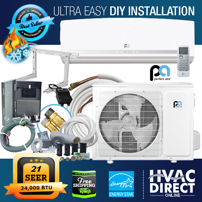 #ad DIY 24K BTU 21 SEER 230V Mini Split Heat Pump w Full Install Kit Perfect Aire $2302.80