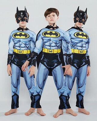 #ad Batman Kids Bodysuit Mask Helmet Muscle Halloween Performance Cosplay Costume $34.11