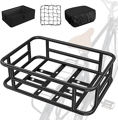 #ad Rear Bike Basket with Liner amp; Elastic net amp; Rain Cover Large Rear Bike Rack for $87.47