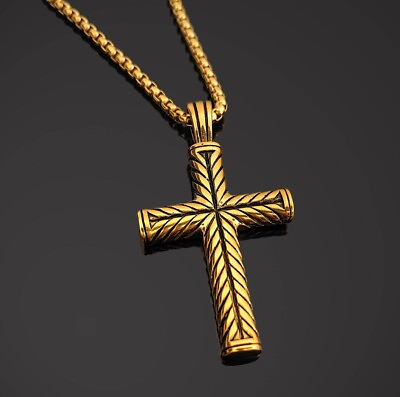 #ad New Cool Boys Mens Gold Cross Pendant Necklace For Men Women Chain $16.99