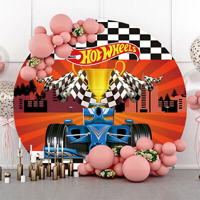 #ad Round Hot Wheels Backdrop Racing Car Boys Birthday Party Circle Photo Background $44.19