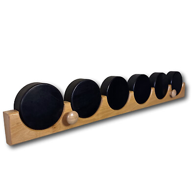 Hockey Puck Display Wall Rack Holder for 6 Pucks Natural Beech Finished Wood $27.95