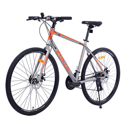 #ad 21 Speed Hybrid Bike Disc Brake 700C Road Bike City Bicycle Men for Women Silver $289.99