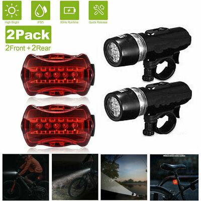 #ad 2 set Waterproof 5 LED Lamp Bike Bicycle Front Head LightRear Safety Flashlight $9.98