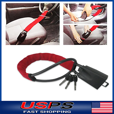 #ad Steering Wheel Lock Seat Belt Universal Anti Theft Car Device with 3 Keys Red $24.99