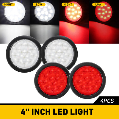 #ad 4quot; LED Round Stop Turn Tail Backup Reverse Truck Trailer Lights 2 Red 2 White $37.99