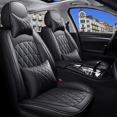5 Seats Car Seat Cover PU Leather Front Rear SUV Cushion Set Universal Black $82.99