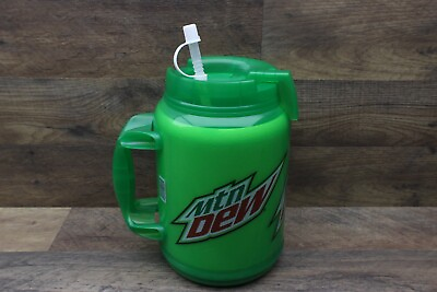 #ad Pre owned WHIRLEY GIANT MOUNTAIN DEW Mug Insulated 64oz With Straw MTN DEW GREEN $20.98