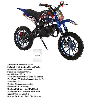 #ad 49cc 2 Stroke Kids Dirt Bike Gas Power Motocross Off Road Mini Motorcycle $237.50