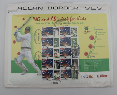 #ad ALLAN BORDER STAMP SHEET ING and AB#x27;s TREK FOR KIDS INC TEN 45c STAMPS $15.00