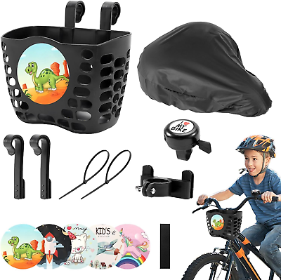 #ad Set Bike Front Bicycle Basket with Bell and Seat Cover for Kids with Decoration $18.06