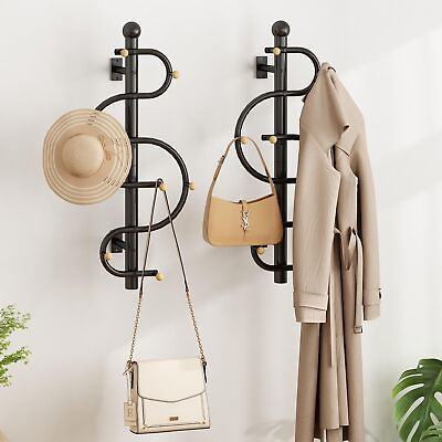 #ad 2 Pack Wall Mounted Coat Rack 8 Hooks Wall Hat Rack for Entryway Metal amp; Wo... $18.81