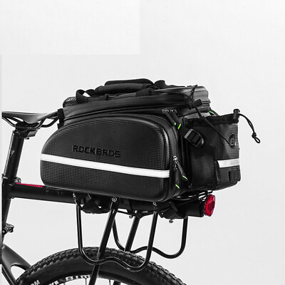 #ad ROCKBROS Bike Rack Bag Waterproof Carbon Leather Rear Pack Trunk Pannier Black $68.47