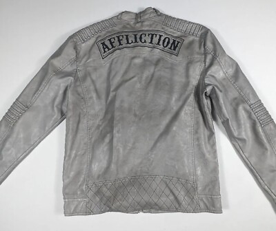 #ad Affliction Jacket Faux Leather Black Premium Embroidered Motorcycle Men#x27;s Large $109.95
