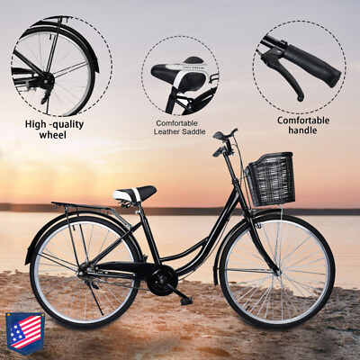 #ad #ad 26 Inch Cruiser Bicycle with Basket for Adult StudentsSteel Frame Urban Bike $114.00