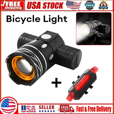 #ad Rechargeable LED Mountain Bike Lights 1000LM Bicycle Torch Front amp; Rear Lamp Set $17.43