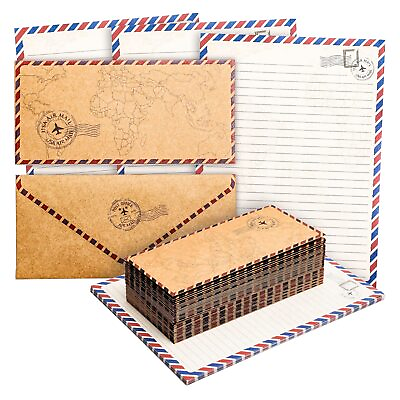 #ad 96 Pack Vintage Airmail Stationery Set 48 Lined Paper Sheets with Matching En... $20.42