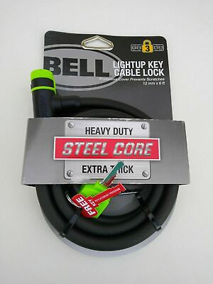 #ad Bike Lock Bell Lightup Key Cable Lock 12 mm x 6ft Heavy Duty Black and Green NEW $22.57