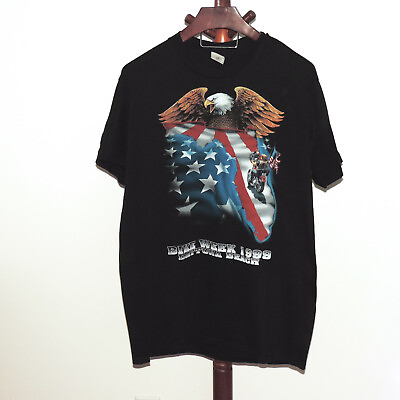#ad Vintage Bike Week 1999 Daytona Beach Black T Shirt size XL Eagle Flag Motorcycle $12.95