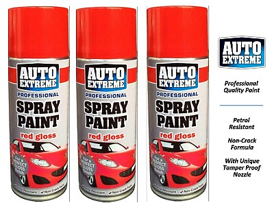 #ad 3x Red Gloss Finish Spray Paint Aerosol Car Bike Wood Plastic Metal 400ml 1926 GBP 13.29