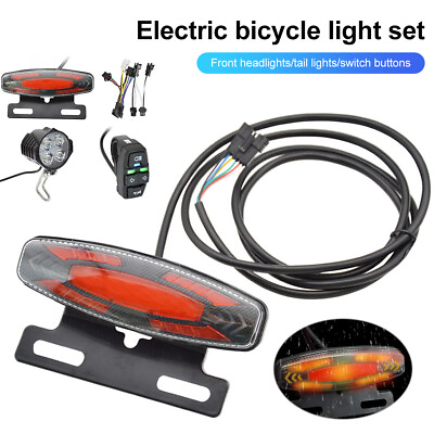 #ad Professional Electric Bike Headlight Taillight w Horn Switch E Bike Accessories $43.52
