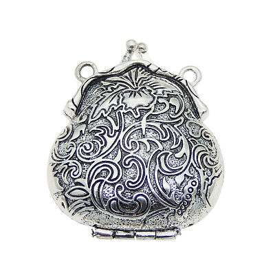 #ad 1pcs Vintage Silver Alloy Floral Purse Locket Pendant Jewelry DIY Accessories $4.99
