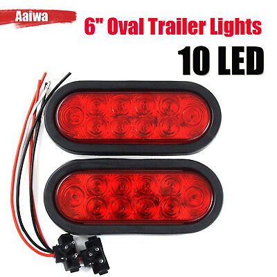 #ad 2 Red 6quot; Oval Trailer Lights 24 LED Stop Turn Tail Truck Sealed Grommet Plug DOT $13.94