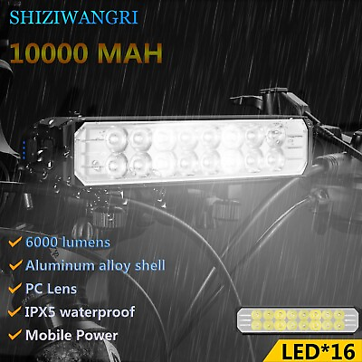 #ad 10000mAh Bike Headlight USB Rechargeable 6000LM Bicycle Front Light 16* LED $48.02