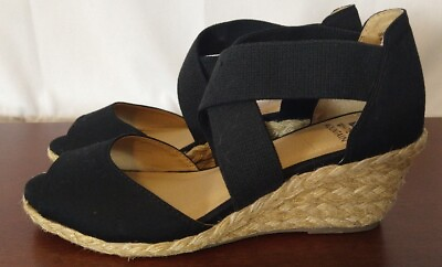 #ad White Mountain Women#x27;s Hudlin Strappy Wedge Sandal Black Fabric size 7.5 M $22.99