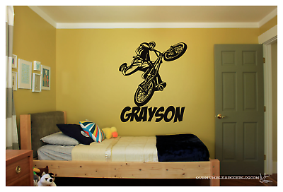 #ad BMX BIKE STUNT RIDER WITH NAME Large Wall Decal Mural Art Sticker 22quot;X26quot; $24.79