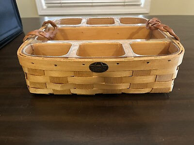 #ad Peterboro Basket with dividers. Plastic insert. Leather Braided handles $38.97