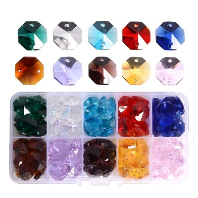 #ad 100Pcs 14MM Color Crystal Octagon Bead Chandelier Prism DIY Part Jewelry Making $11.99