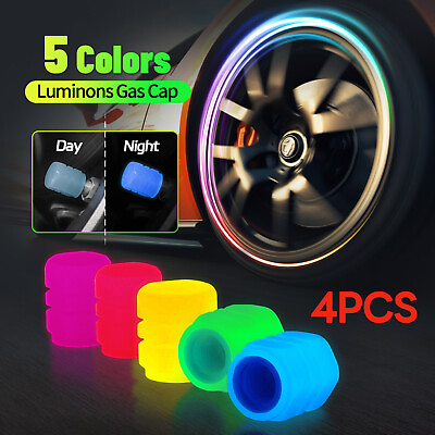 #ad 4PCS Fluorescent Car Bike Tire Valve Luminous Cap Valve Stem Caps Fits All $1.99