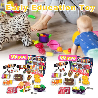 #ad 1 Set BBQ Grill Toy Food Kitchen Suit Food Cooking Role Play Toys Accessories $55.96