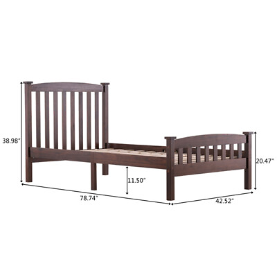 #ad Durable Wood Bed Frame with Headboard and Slat Support Twin Size $135.88