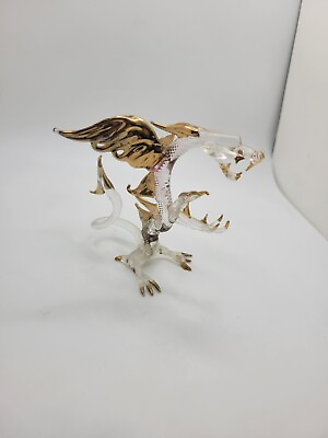 #ad Vintage Japanese Glass Dragon With Golden Accents $15.00