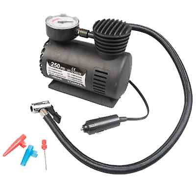 #ad 12 Volt Mini air Compressor 250psi Powerful amp; Pressure Gauge Car Van Bike Bed GBP 11.99