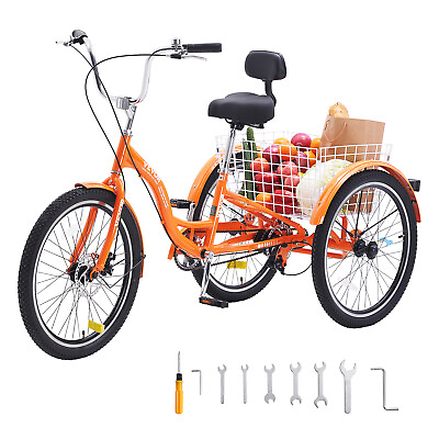 #ad VEVOR 24quot; Adult Tricycles Bike 3 Wheel Bike Trike Bicycle Aluminum Alloy Orange $222.09