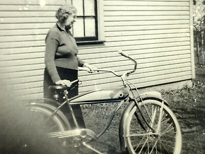 #ad AwH Photograph Partially Obstructed Old Woman Posing Nice Cool Bike Bicycle $14.96