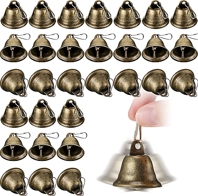 #ad 30 Pieces Craft Bells Small Brass Bells for Crafts Vintage Bells with Spring Hoo $19.99
