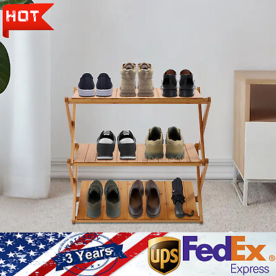 3 Tier Foldable Rectangle Outdoor Indoor Storage Shelf Shoe Rack Save Space 50cm $31.00