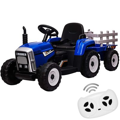 #ad #ad 12V Ride on Car for Kids Tractor Trailer ToysRemote ControlMP3 Player Blue $159.98