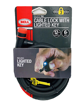 #ad Bell Bike Cable Lock With Lighted Key amp; Protective Cover 6’ Long x 12mm dia New $4.80