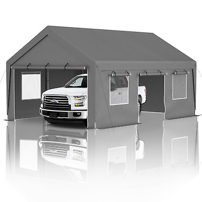 #ad 13#x27;x20#x27; Heavy Duty Carport Steel Canopy Tent Garage Shed With Sidewall amp; Doors $319.05