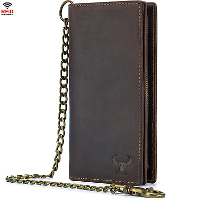 #ad #ad BAIGIO Men Long Wallet with Chain Real Genuine Leather RFID Biker Trucker Bifold $20.42