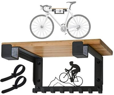 #ad Bike Rack Wall Mount with Shelf and 8 Hooks Offer Horizontal Indoor Bike Stor... $38.92